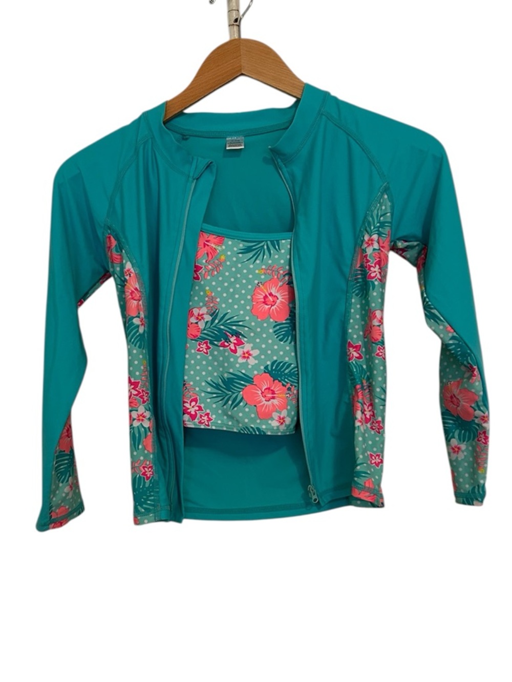 2-piece Rash Guard Swimsuit Long-sleeve Jacket & Tankkini Top Swim UPF flowers